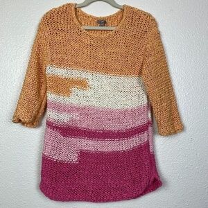 J. JILL Chunky Knit Sweater Women's size M Ivory Pink & Orange Ombre Tunic NEW